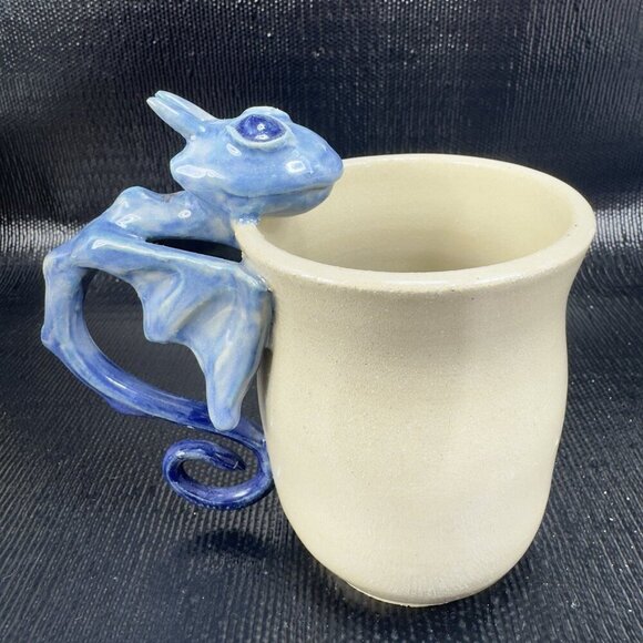 Fired Figments Pottery Coffee Mug Cup Artist Signed Stephanie Krist Large Dragon - Picture 10 of 13